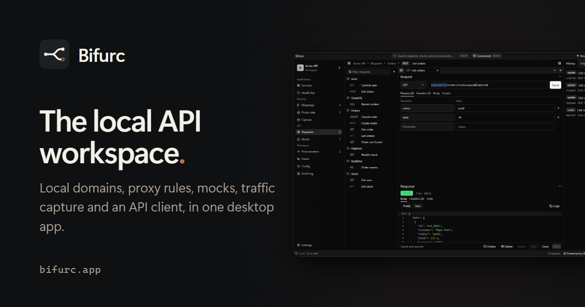 I built Bifurc — a free local-first API toolkit (proxy + API client + mocks + flows)