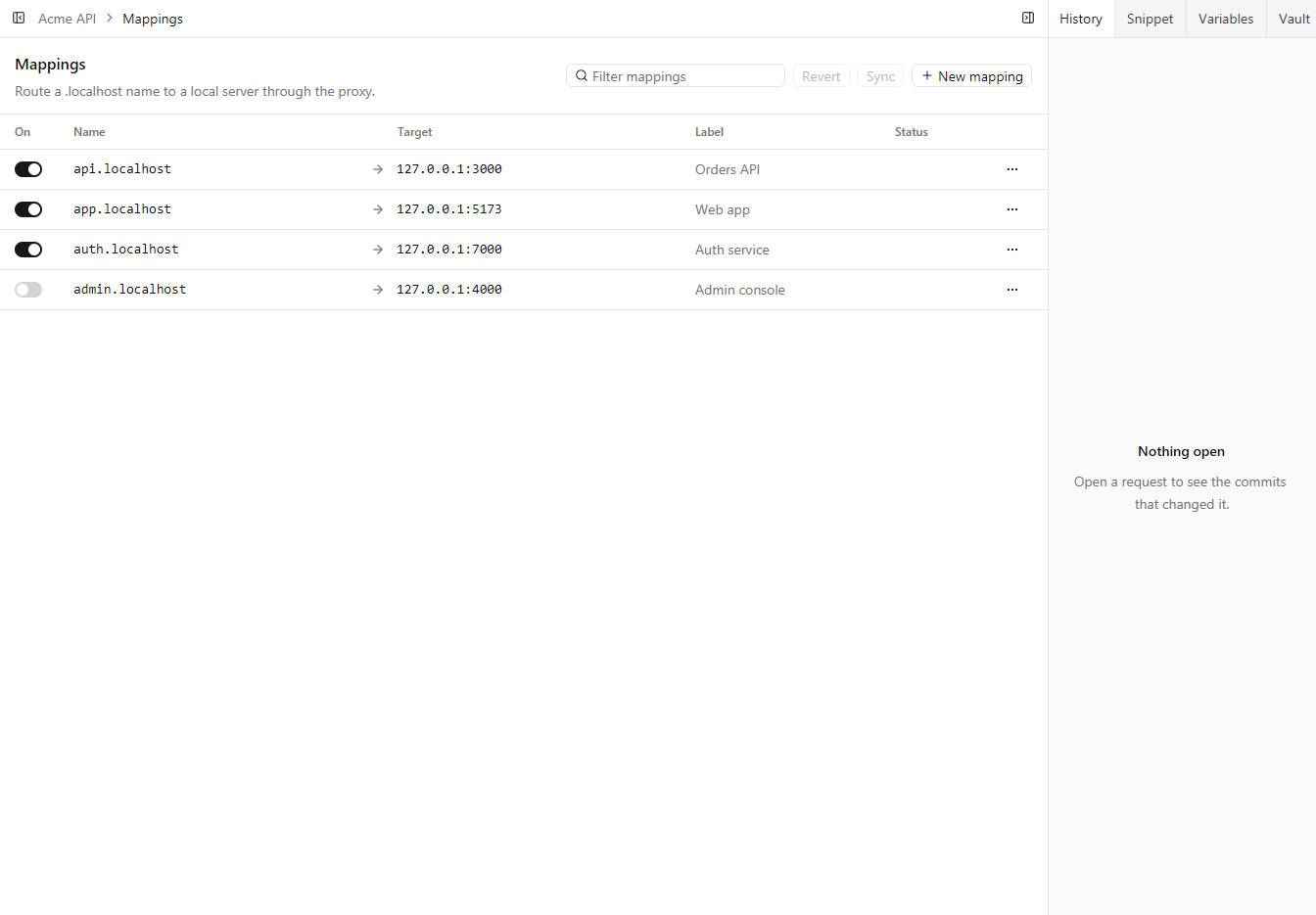 The Mappings screen